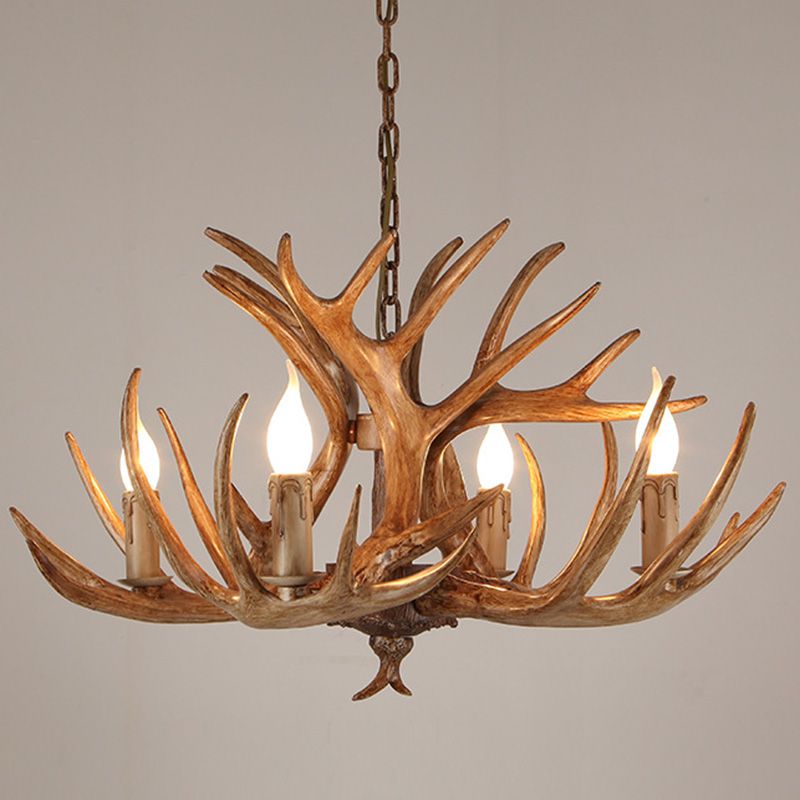Deer Antler Chandelier Light Fixture Rustic Vintage Plastic Pendant Lighting for Restaurant