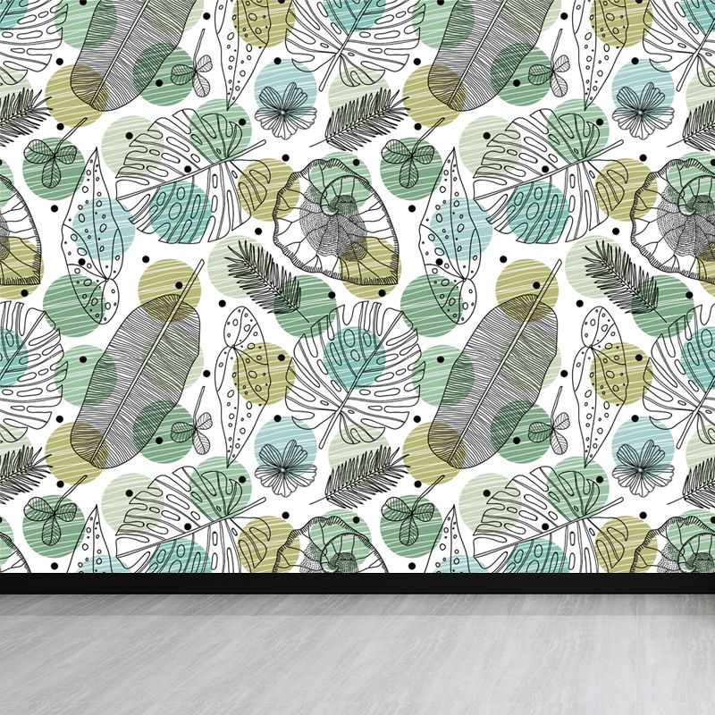 Contemporary Botanical Print Mural Decal Soft Color Dining Room Wall Covering, Custom