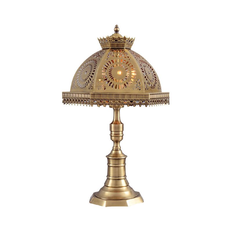 3 Lights Metallic Table Light Traditional Brass Finish Dome Bedroom Nightstand Lamp