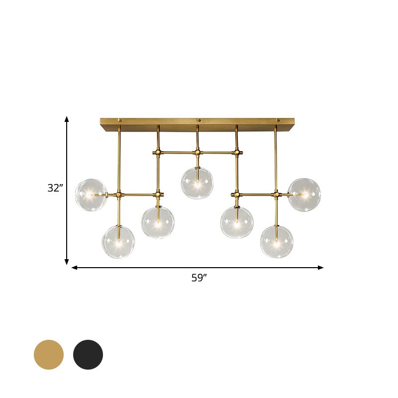 Black/Gold Sphere Island Lighting Nordic Clear Glass 7 Bulbs Hanging Lamp Kit for Living Room