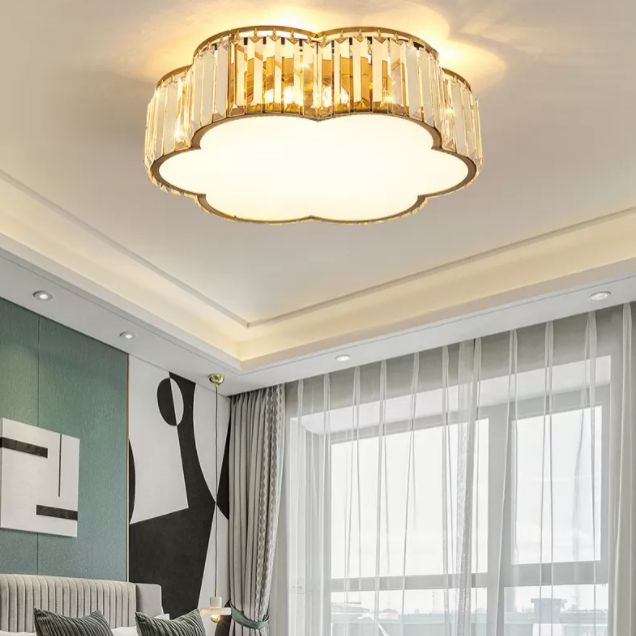 Plafoniera a LED in cristallo Floriated in stile moderno di lusso, montaggio ad incasso in ferro battuto per camera da letto