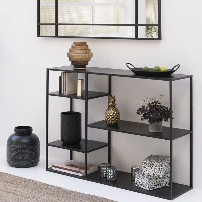 Modern Metal Bookshelf Black Etagere Open Shelf Horizontal Bookcase