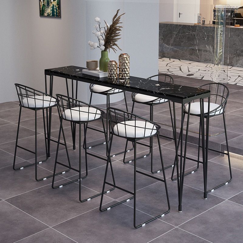 Black Metal Base Dining Stools Contemporary Round Bar Stools with Footrest