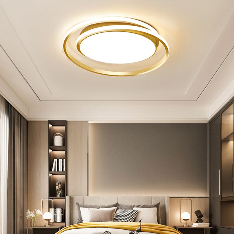 Éclairage de plafond moderniste en acrylique à LED circulaire noir/or en lumière chaude/blanche, largeur de 18"/21,5"