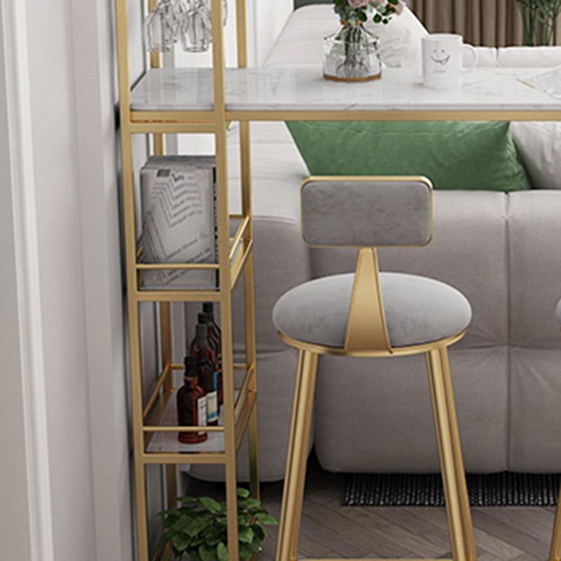 Faux Marble Bistro Bar Table Rectangle Metal Base Bar Table with Shelves