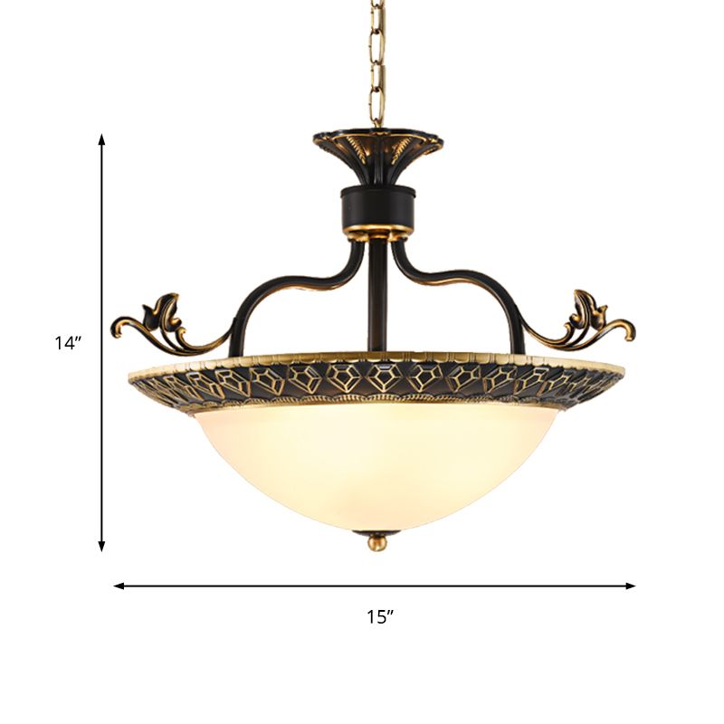 3 Bulbs Ceiling Lamp with Bowl Shade Metal Traditional Dining Room Chandelier Pendant Light in Gray and Black