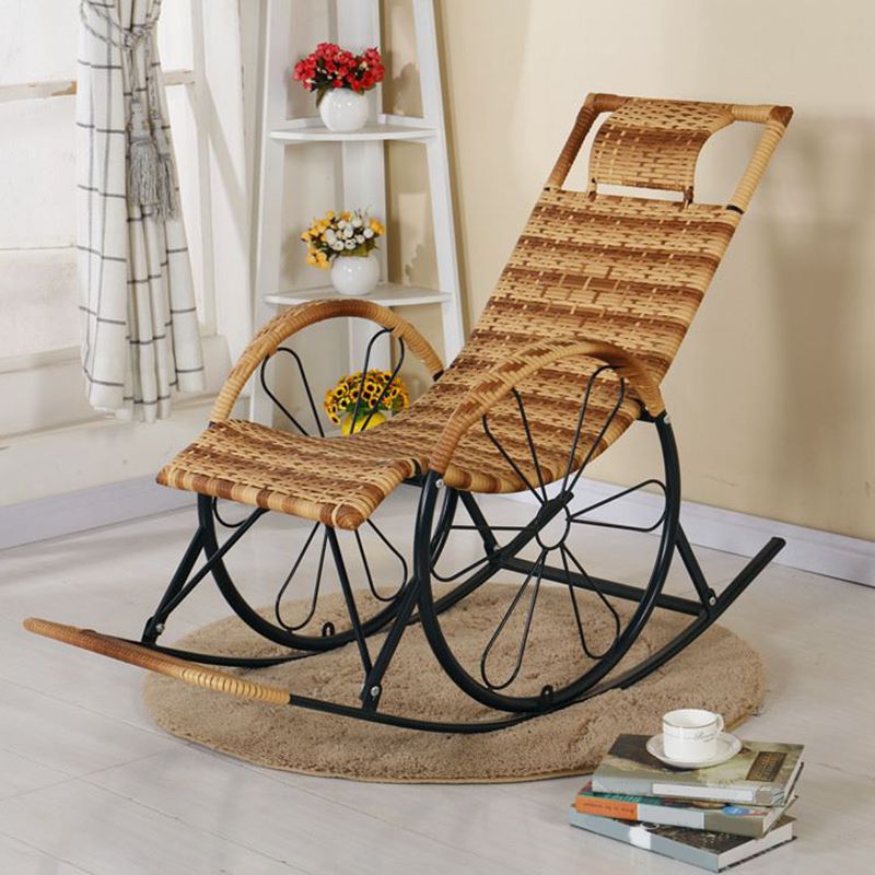 Modern Spindle Rocking Chair Metal Frame Woven Rope Rocker Chair for Home