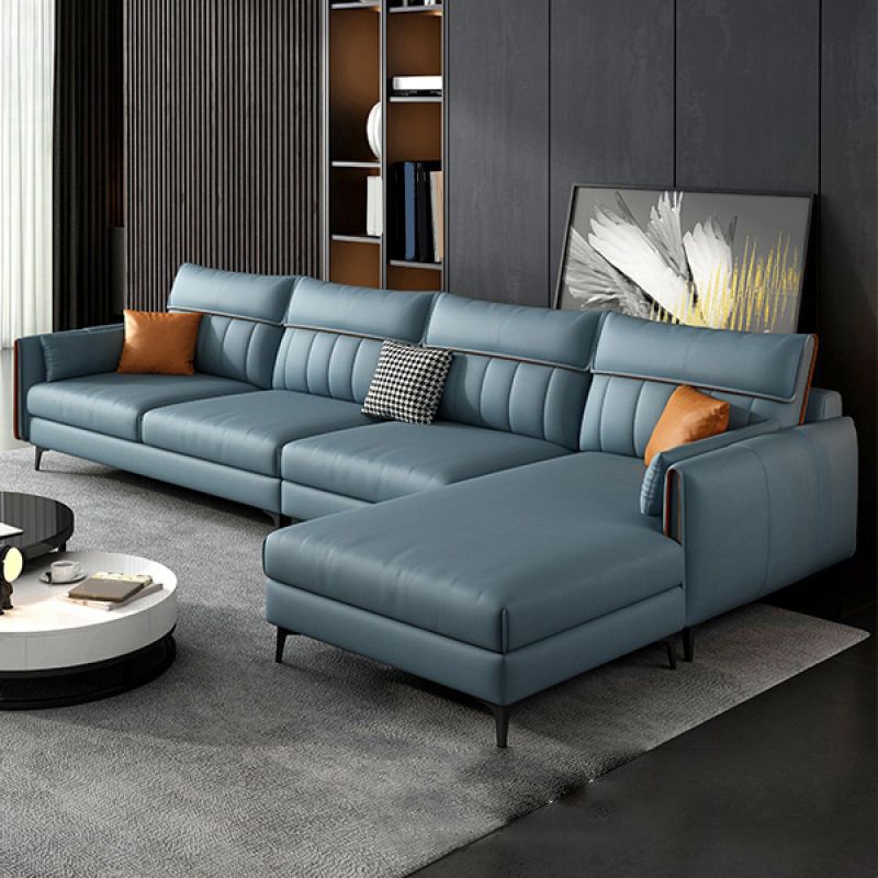 Faux Leather Stain-Resistant Sectional with Pillow Back for Four People