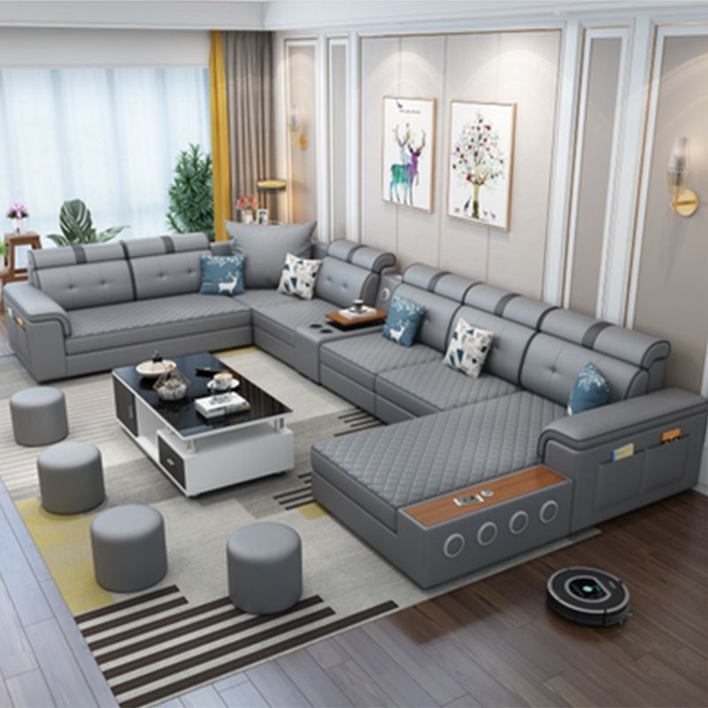 Modern Faux Leather Sofa Stain-Resistant Pillow Top Arm Furniture Sectionals