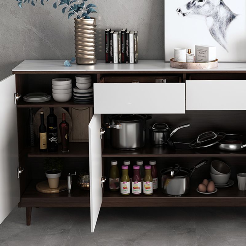 Modern Style Sintered Stone Top Storage Sideboard Cabinet in White
