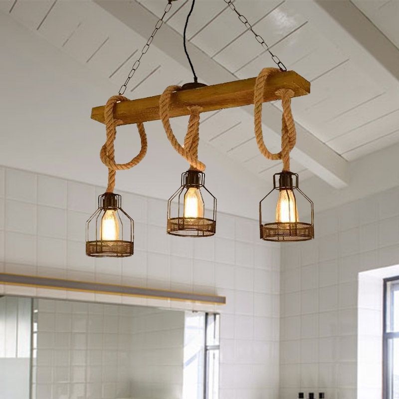 Caged Restaurant Island Lighting Idea Antiqued 3 Lights Black Pendant Chandelier