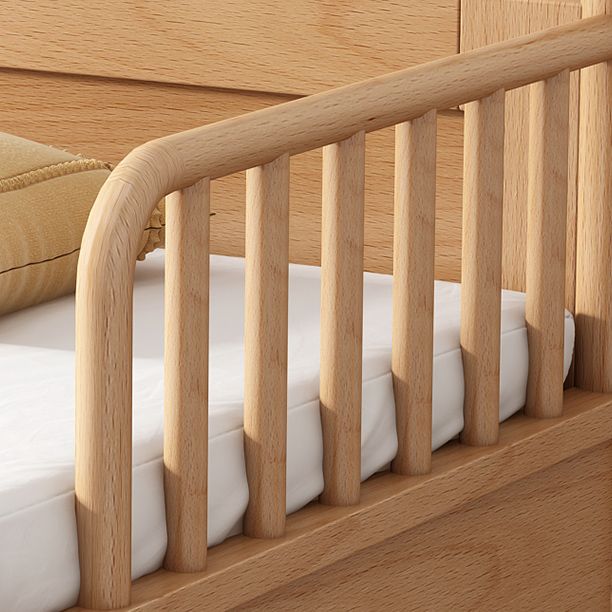 Solid Wood Washed Contemporary Nursery Bed in Natural with Guardrail