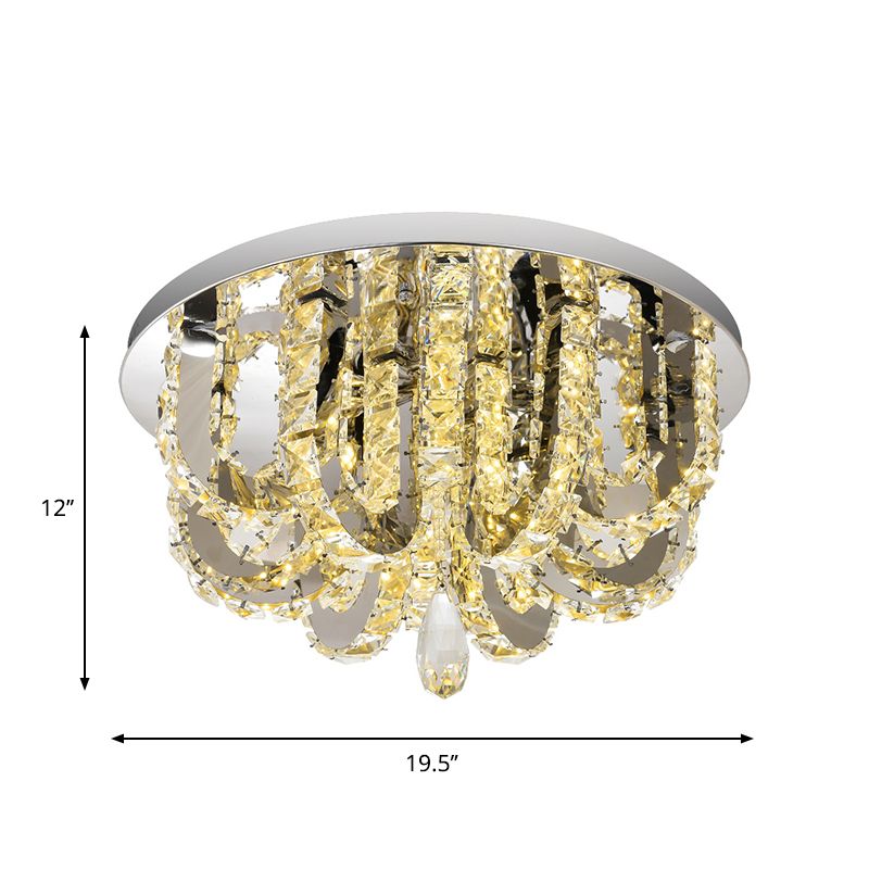 U-Shape Sleeping Room Ceiling Light Crystal Block LED Simplicity Flush Mount Lighting in Stainless-Steel