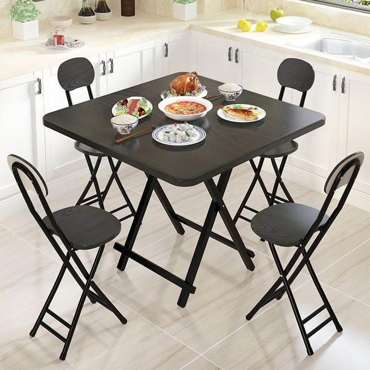Modern Folding Dining Table Square Wood Top with Metal Legs for Home