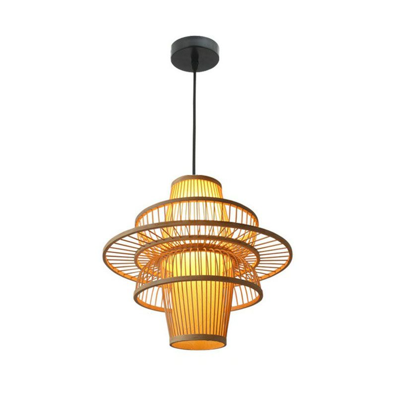 Bambus Lotusform hängende hängende leichte kreative asiatische 1-Kopf-Holzdecke Anhängerlampe