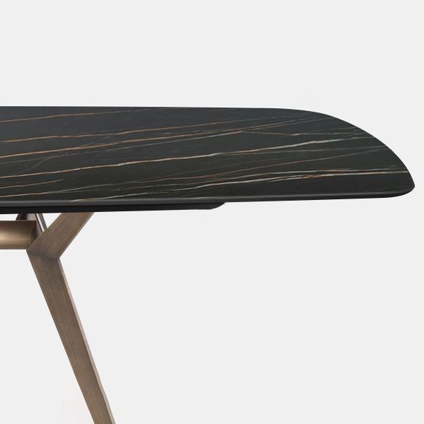 Mesa de comedor de piedra sinterizada industrial Rectángulo Tapa negra con base de metal