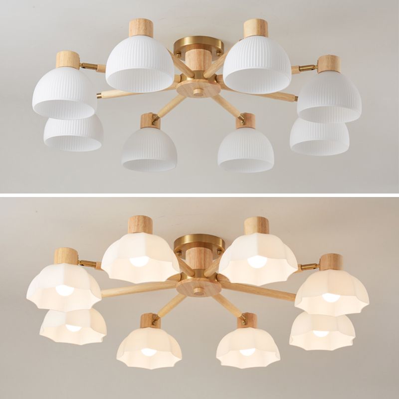 Geometric Shape Wood Flush Light Modern Style Multi Lights Flush Mount Fixture in Brown