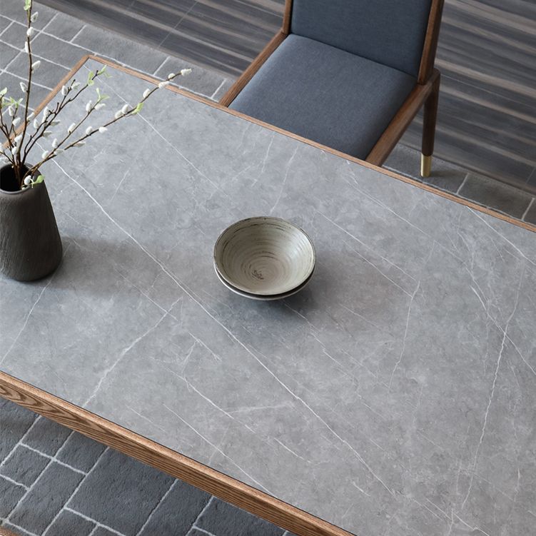 Medieval Modern Sintered Stone Table Rectangle Table with Wooden Base and 4 Legs