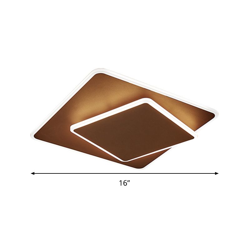 Square Flush Mount Lighting Modernism Acrylic White/Coffee 16"/19.5" Wide LED Ceiling Light in Warm/White Light