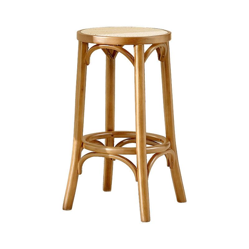Contemporary Round Footrest Bar Stool Solid Wood Rattan Bar Stool