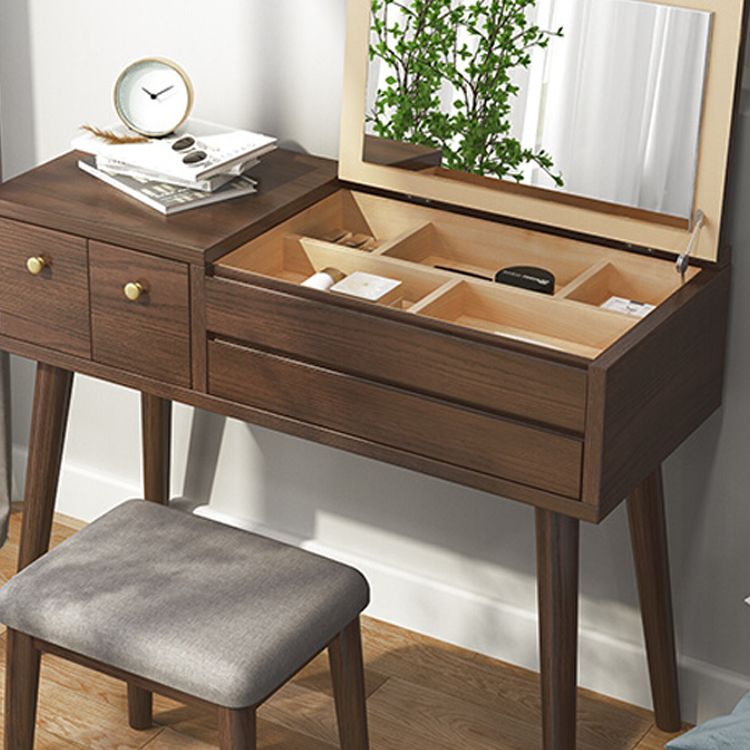 Solid Wood Makeup Vanity Desk Flip-Top Mirror Makeup Vanity Set with Drawer