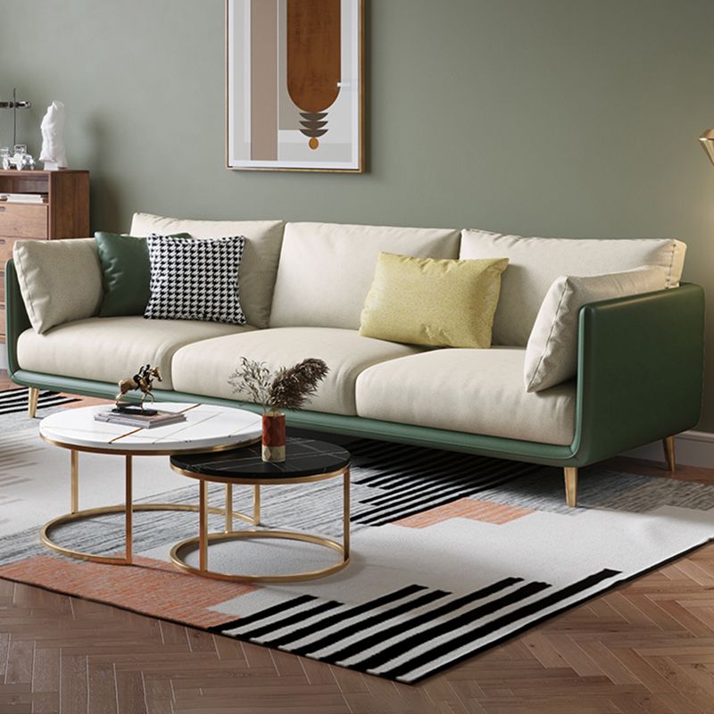 Modern Faux Leather Tuxedo Arm Sofa with Loose Back for Living Room, Water Proof