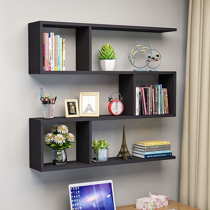 Floating Modern Bookcase Horizontal Matte Finish Wood Open Case for Living Room