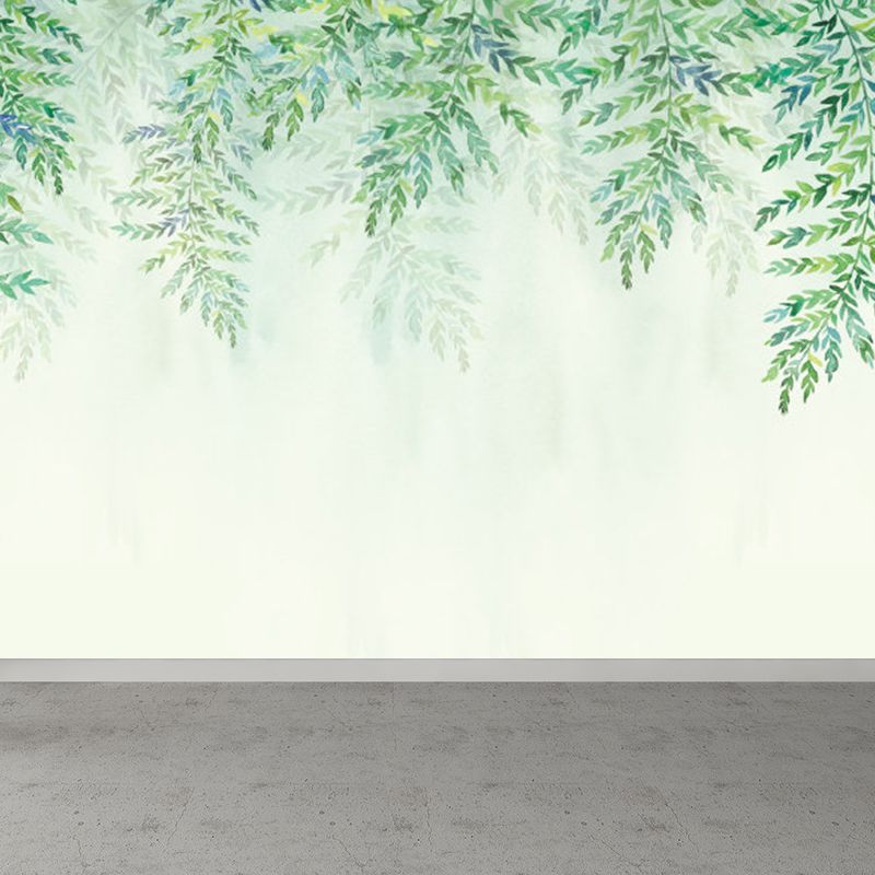 Huge Leaves Mural Decal for Bathroom Botanical Wall Art in Pastel Color, Moisture Resistant