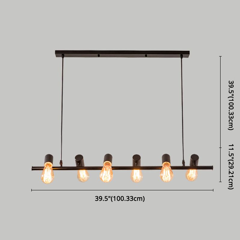 Multi Lights Bare Bulb Island Light Black Industrial Metal Cafe Shop Island Lamp
