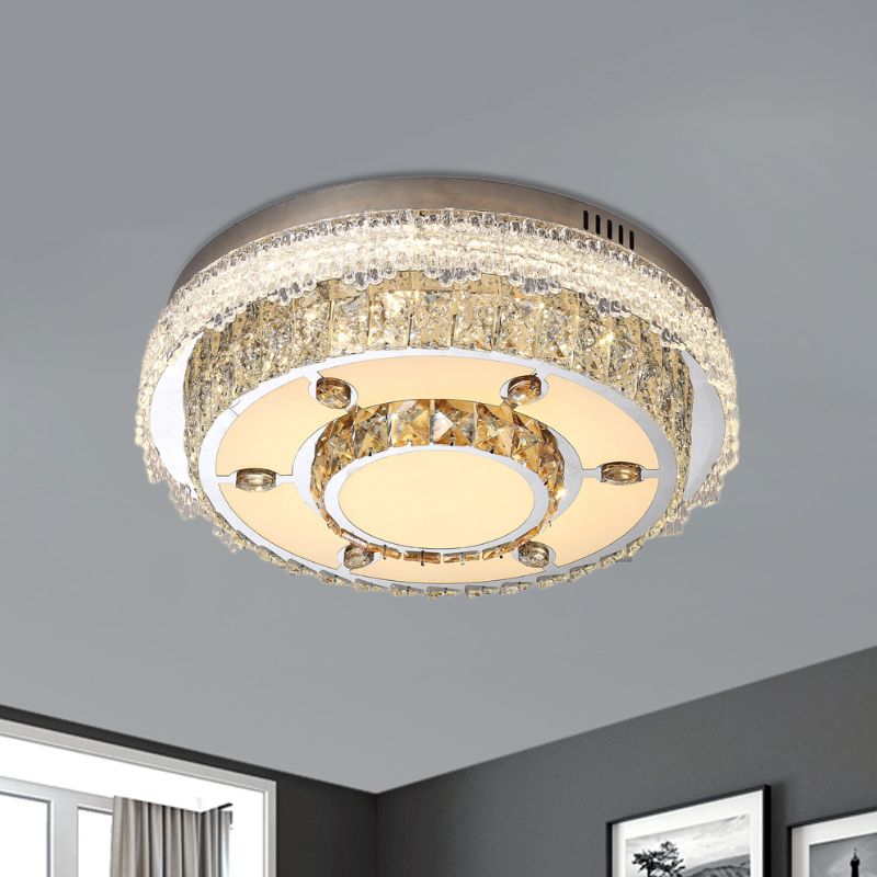 Modern Round Flush Mount Lamp Clear Crystals LED Ceiling Light Fixture for Sleeping Room