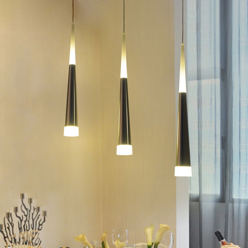 Silver Tapered Hanging Pendant Light Metal Contemporary 1 Light Dining Room Pendant Light Fixture in Warm/White