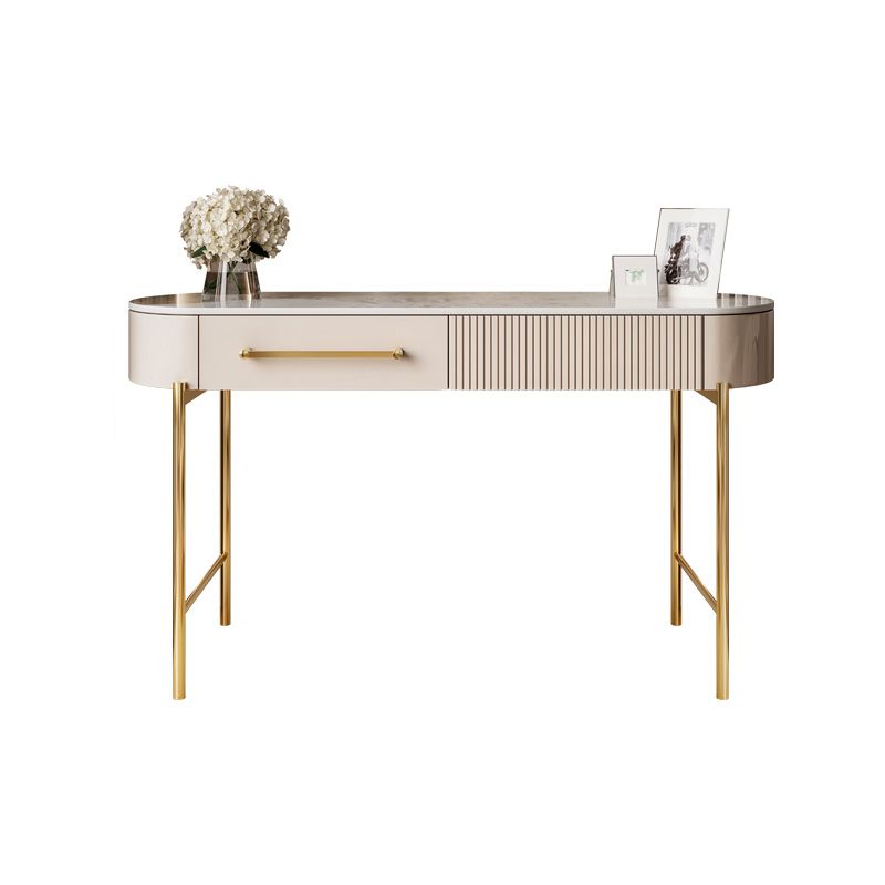 Luxurious Metal Vanity Set with Padded Stool in Beige Vanity