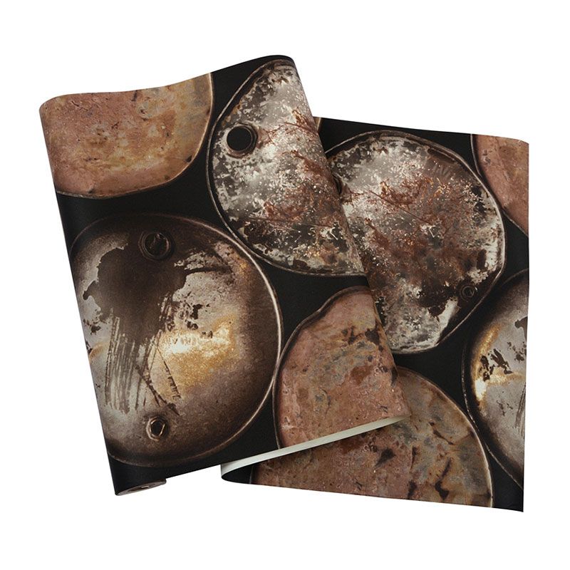 Moisture-Resistant Iron Barrel Wall Art 20.5 in x 33 ft Vintage Wallpaper Roll for Accent Wall