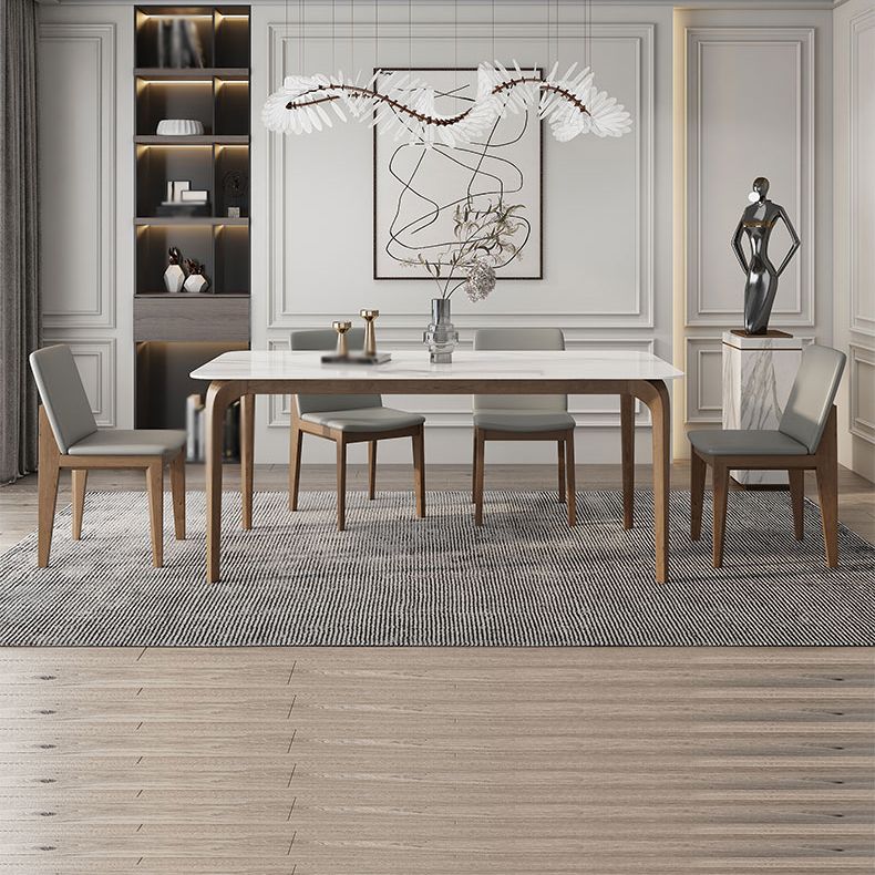 Modern Sintered Stone Top Dining Set 1/4/5/7 Pieces Ash Wood Dining Table with Chairs