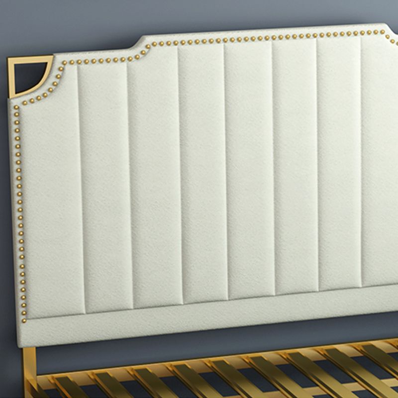 Nailhead Upholstered Bed with Headboard Metal Bed Frame in Gold
