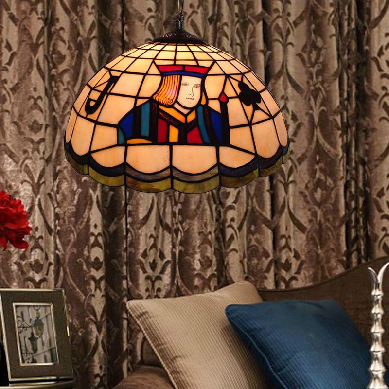 Tiffany Pendant Lighting with Dome Shade Stained Glass 2 Lights Poker Bedroom Lighting