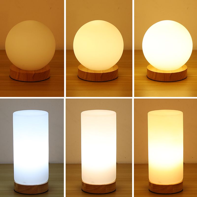 Modern Night Table Lamps 1-Light Living Room Nightstand Lights with White Glass Shade