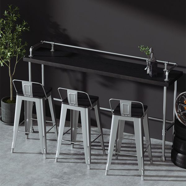 Industrial Metal Pub/Bar Table Wood Top Counter Wine Table with Footrest