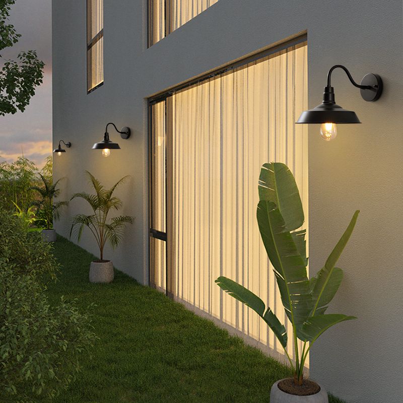 Flat Shape Wall Light Industrial Style Metal 1 Light Wall Lamp in Black