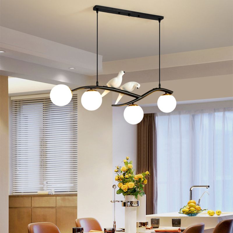 Modern Creative Globe Island Pendant Light Wrought Iron 4-Light Hanging Lamp with Glass Shade