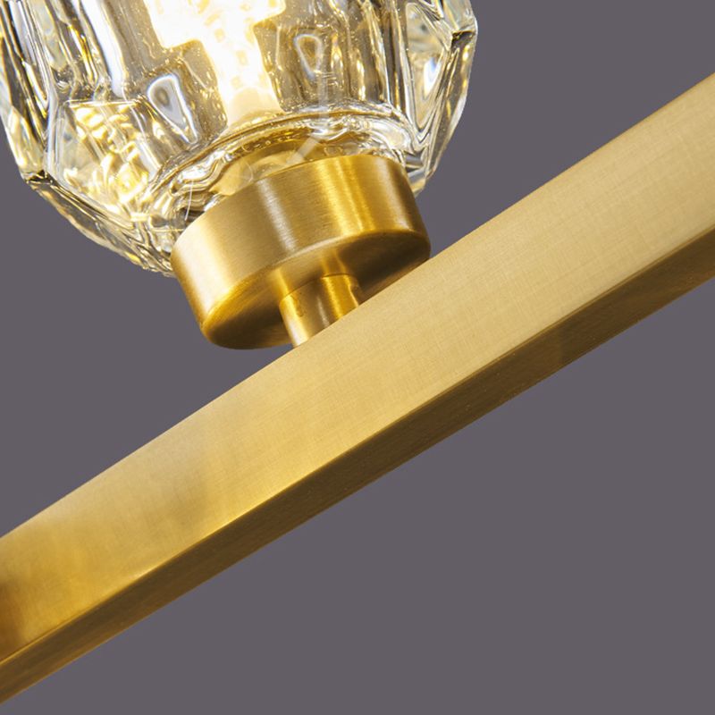 Solid Brass and Crystal Ceiling Pendant Fixture Multi - Head Kitchen Island Light in Gold