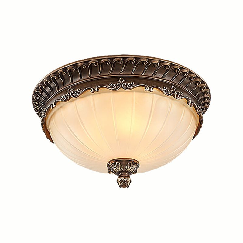 3 Lights Living Room Ceiling Light Fixture Traditional Bronze Flush Mount with Bowl Frosted Glass Shade, 12"/14"/19" Wide