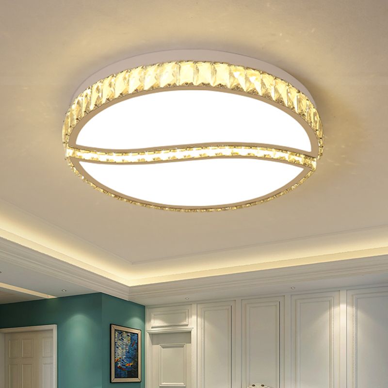 Circular Ceiling Mounted Fixture Contemporary Crystal Rectangle Drawing Room Flushmount in Chrome, Warm/White Light