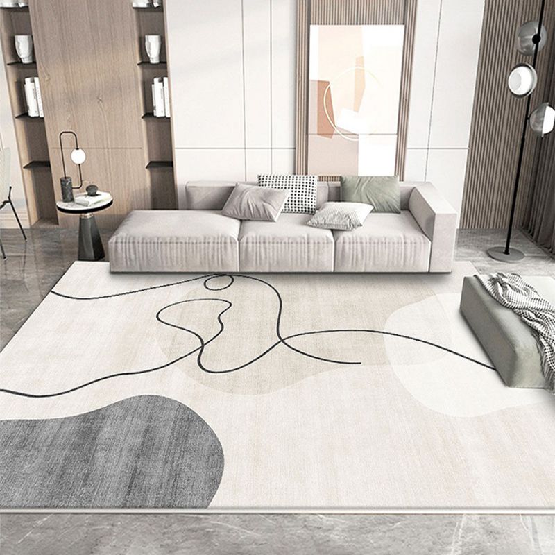 White Modern Carpet Polyester Line Carpet Non-Slip Backing Carpet for Drawing Room