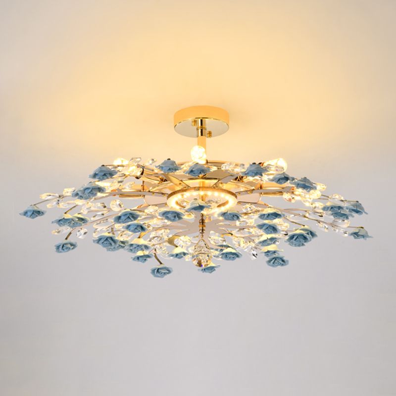 Rustieke roos kroonluchter verlichting Eenvoudig ophanglicht met kristalaccenten