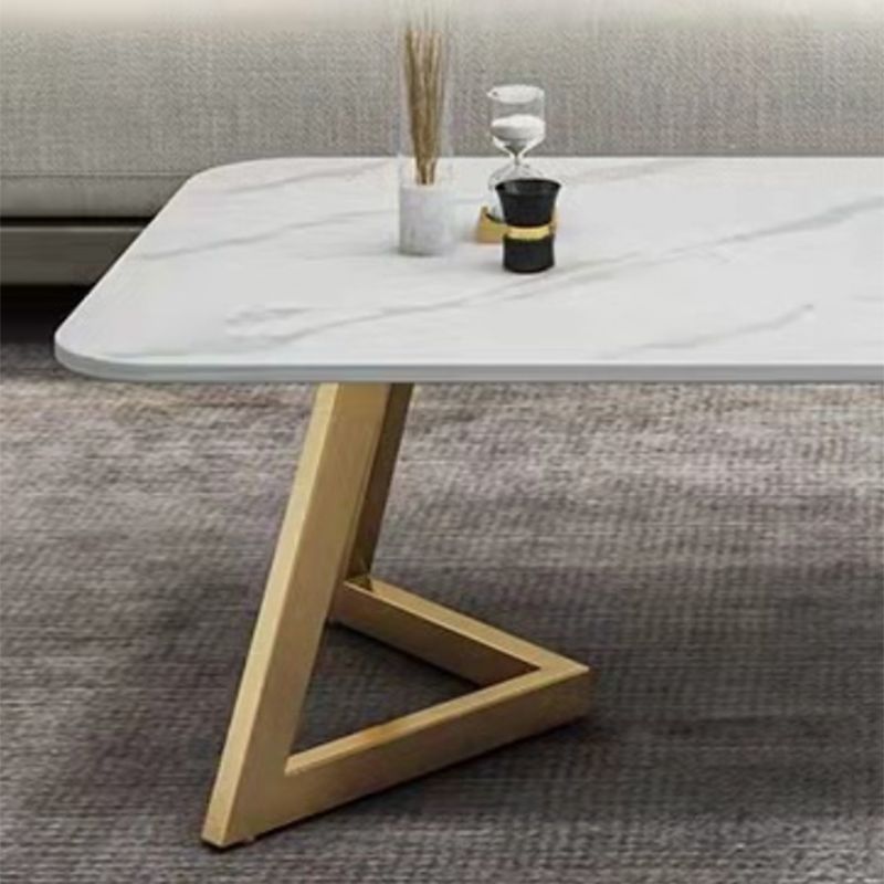 Glam Iron Base Coffee Table with Rectangle Stone Top Cocktail Table