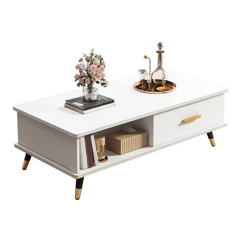 Modern Rectangular Coffee Table with Storage Wooden 4 Legs Cocktail Table