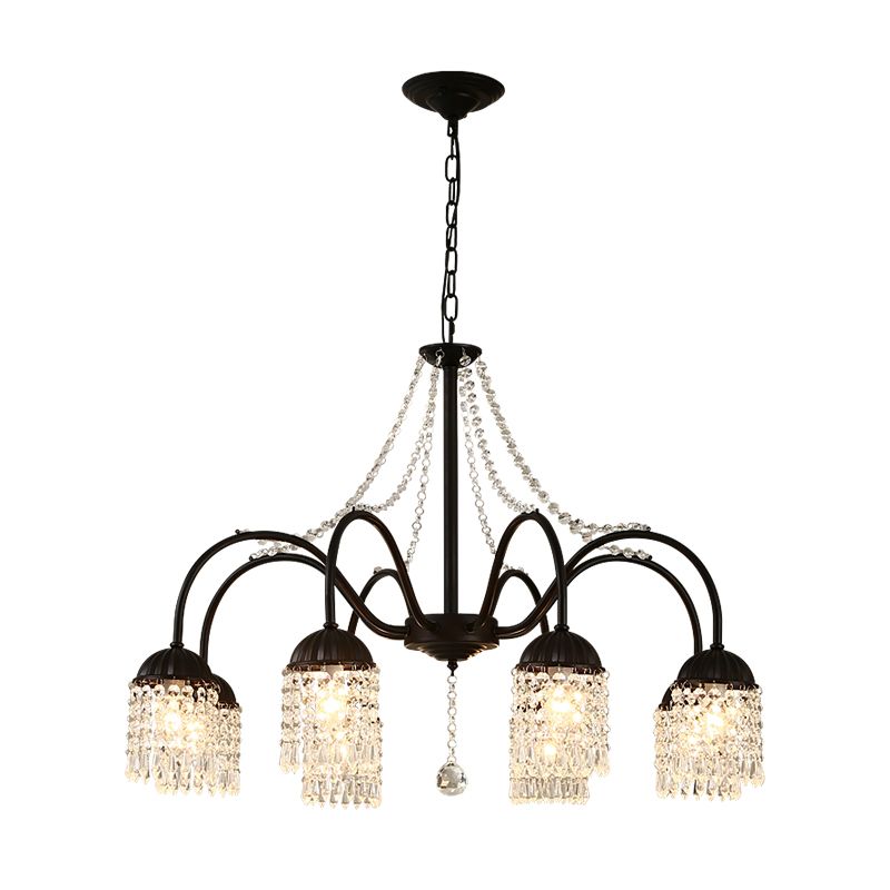 Crystal Tassel LED Chandelier Lamp Country Style Living Room Hanging Light Fixture