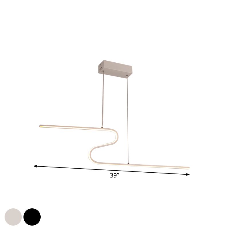 Extended S-Shape Island Pendant Modernism Metal Black/White LED Ceiling Suspension Lamp in Warm/White Light