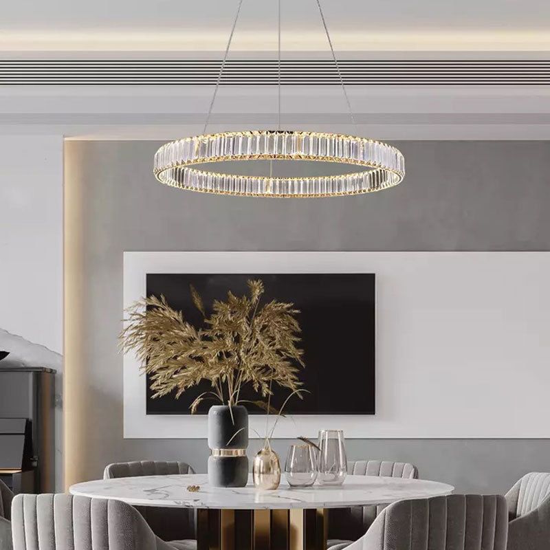 Circolo di ciondolo in acciaio inossidabile lampadario semplicità Cristallo a LED cristallino per cena